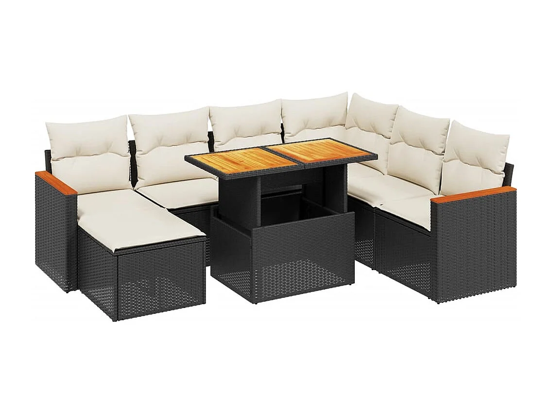 Salon de jardin 8 pcs avec coussins noir résine tressée