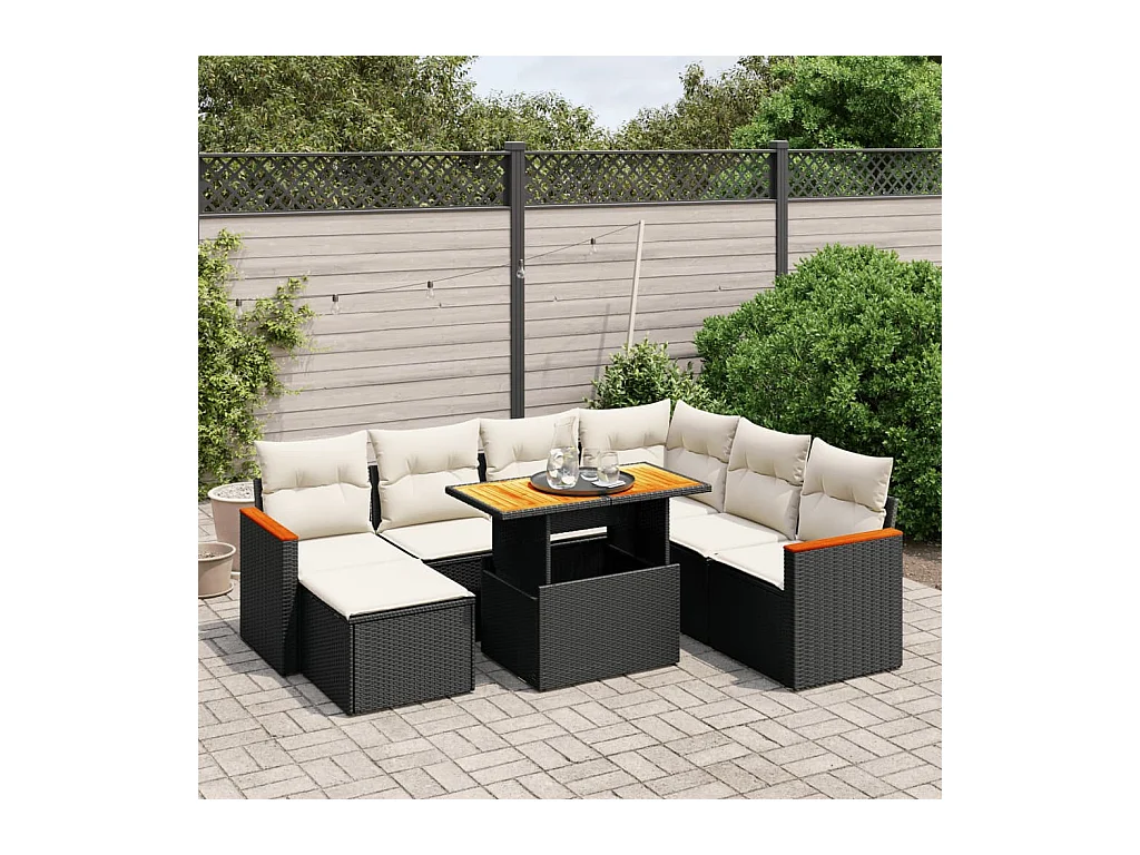 8-delige Loungeset met kussens poly rattan zwart