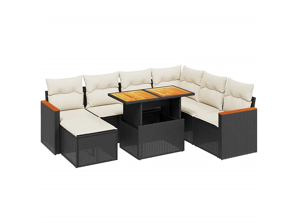 8-tlg. Garten-Sofagarnitur mit Kissen Schwarz Poly Rattan