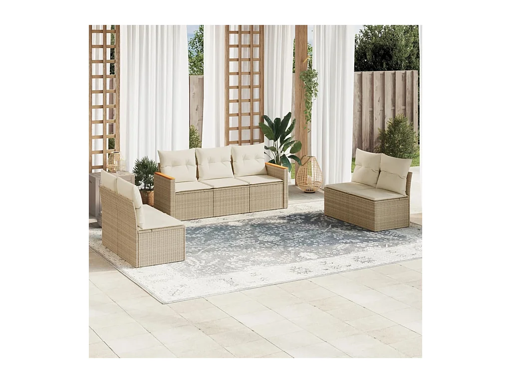 Salon de jardin avec coussins 7 pcs beige résine tressée