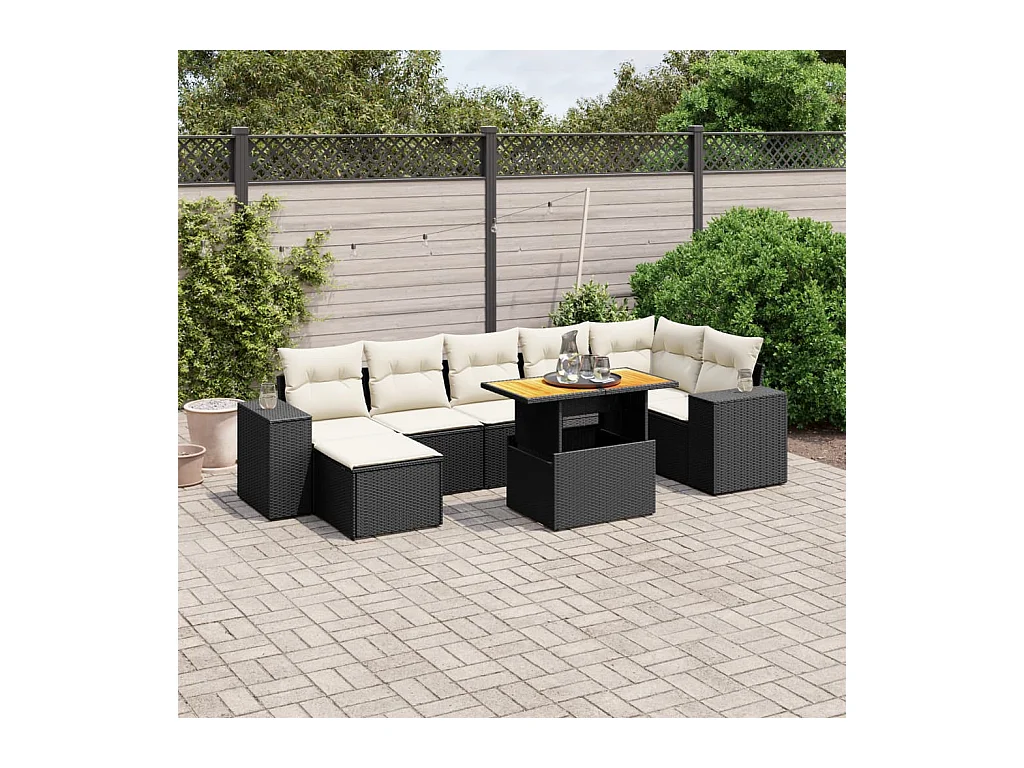 8-delige Loungeset met kussens poly rattan zwart