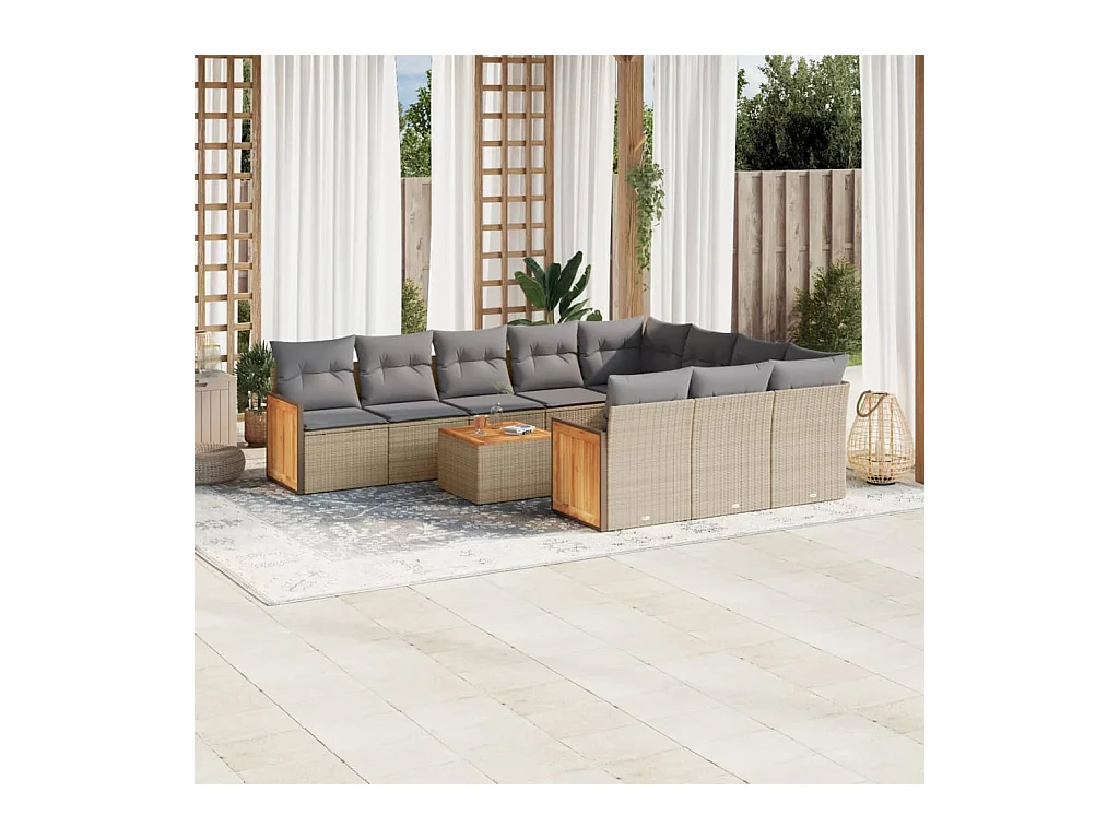 11-delige Tuinset met kussens poly rattan beige
