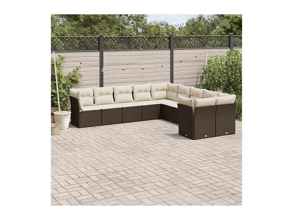 Set Divani da Giardino 10pz con Cuscini in Polyrattan Marrone