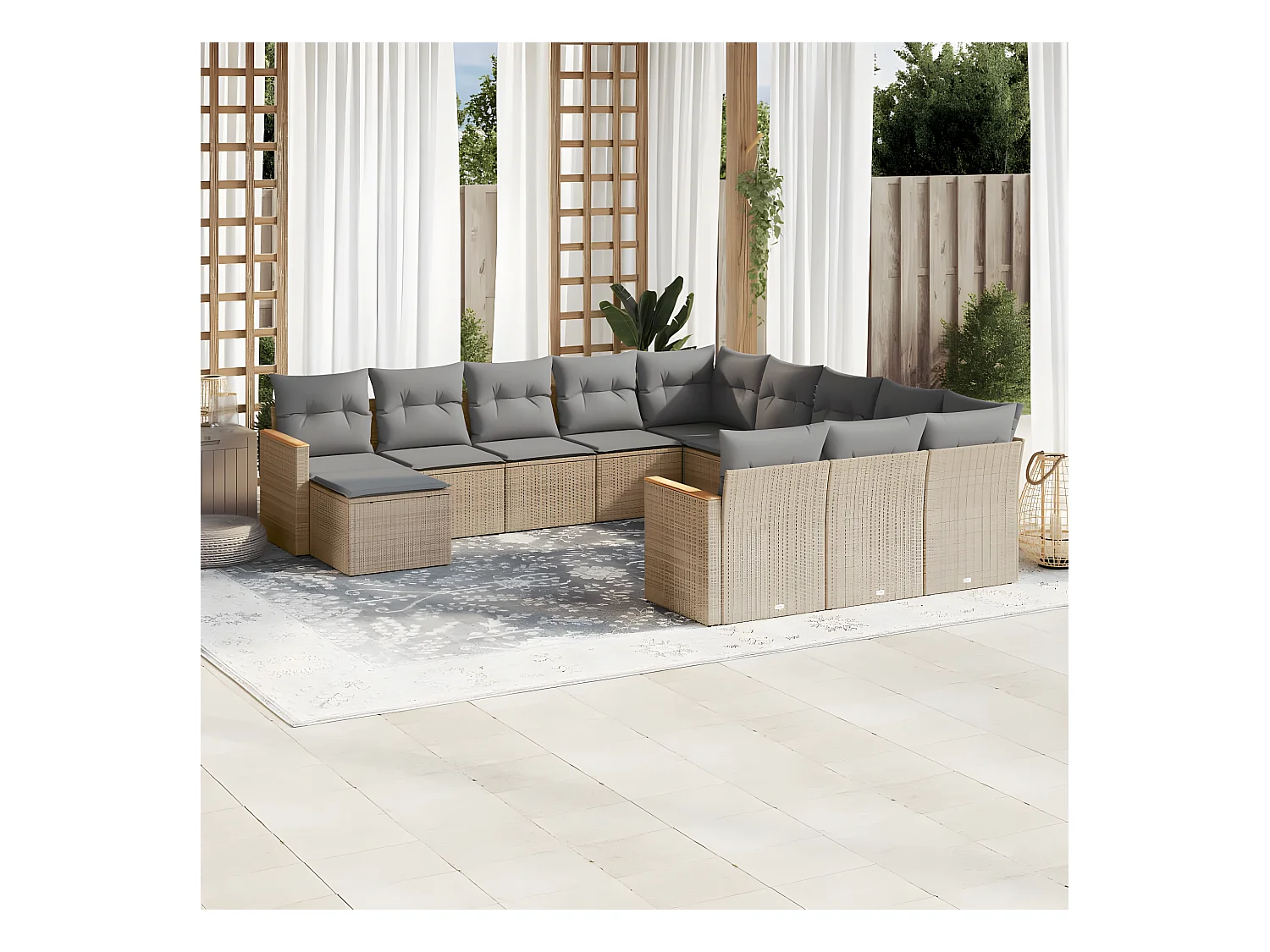 Salon de jardin avec coussins 12 pcs beige résine tressée