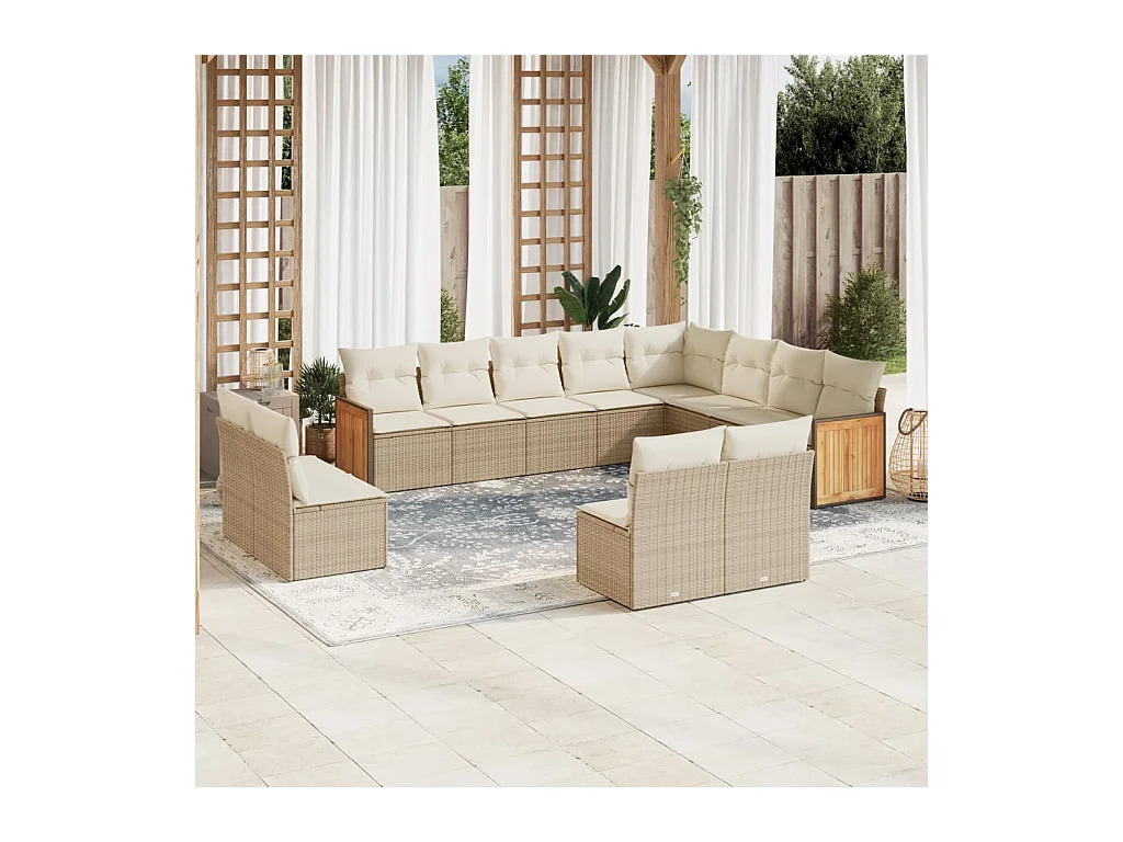 Set Divani da Giardino 12 pz con Cuscini Beige in Polyrattan