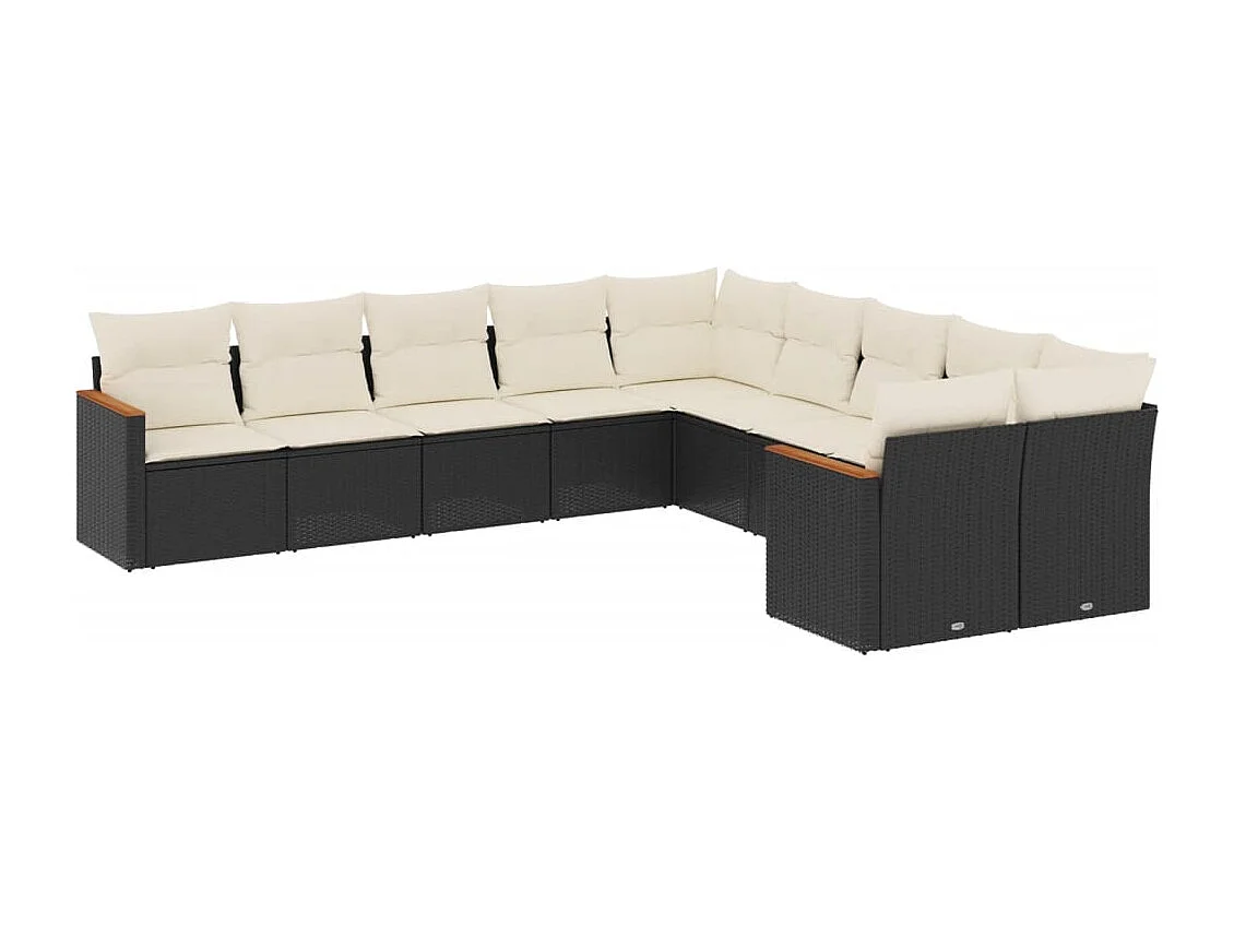 10-delige Loungeset met kussens poly rattan zwart
