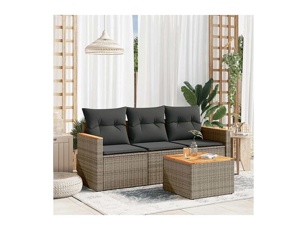 Set Divani da Giardino 4 pz con Cuscini in Polyrattan Grigio