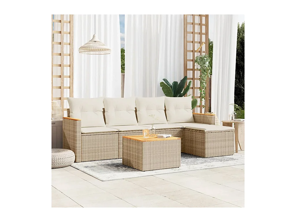 Salon de jardin avec coussins 6 pcs beige résine tressée