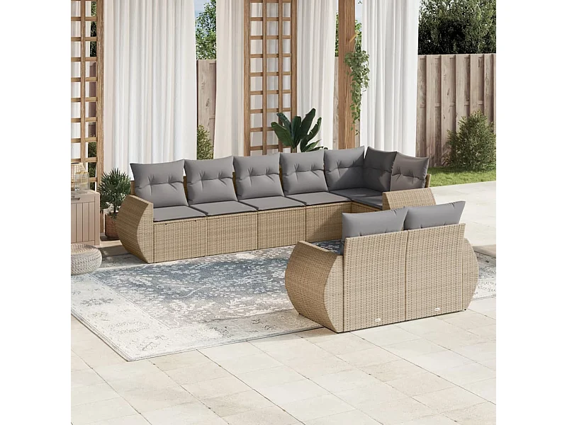 Set Divano da Giardino 8 pz con Cuscini Beige in Polyrattan