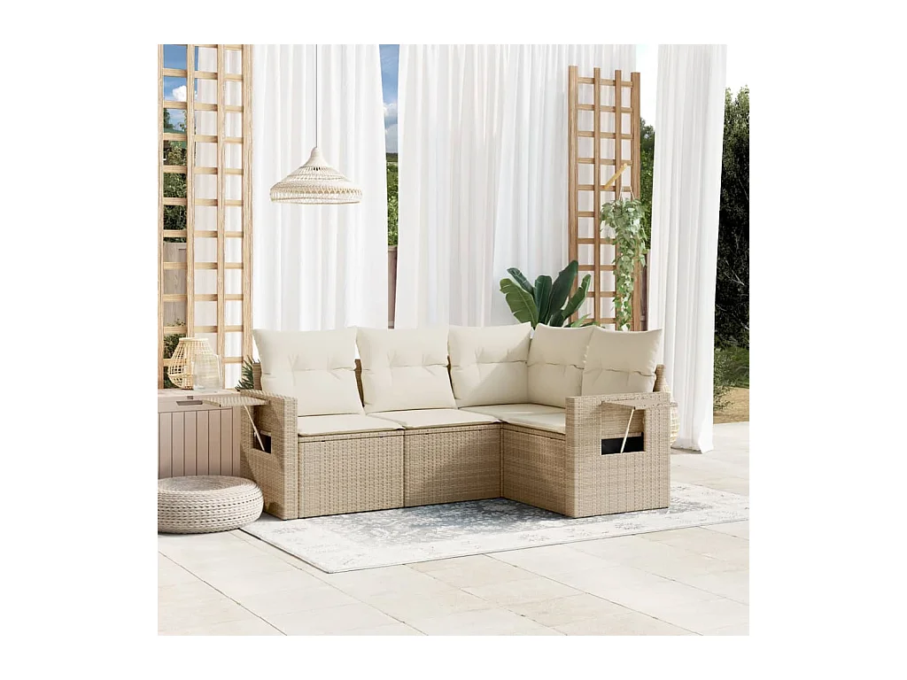 4-delige Loungeset met kussens poly rattan beige