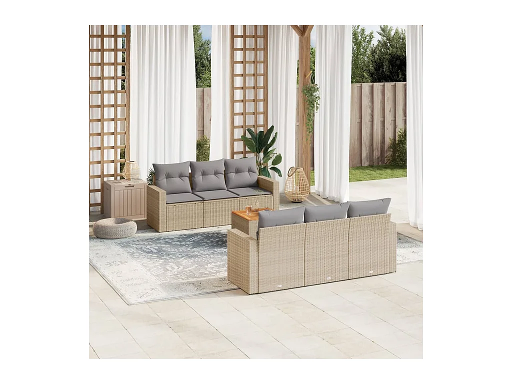 Set Divano da Giardino 7 pz con Cuscini Beige Misto Polyrattan