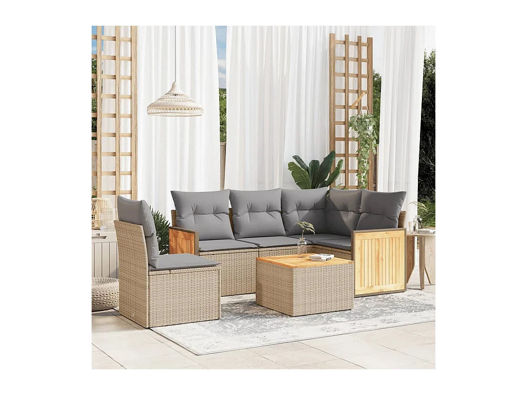 Salon de jardin avec coussins 6 pcs beige résine tressée