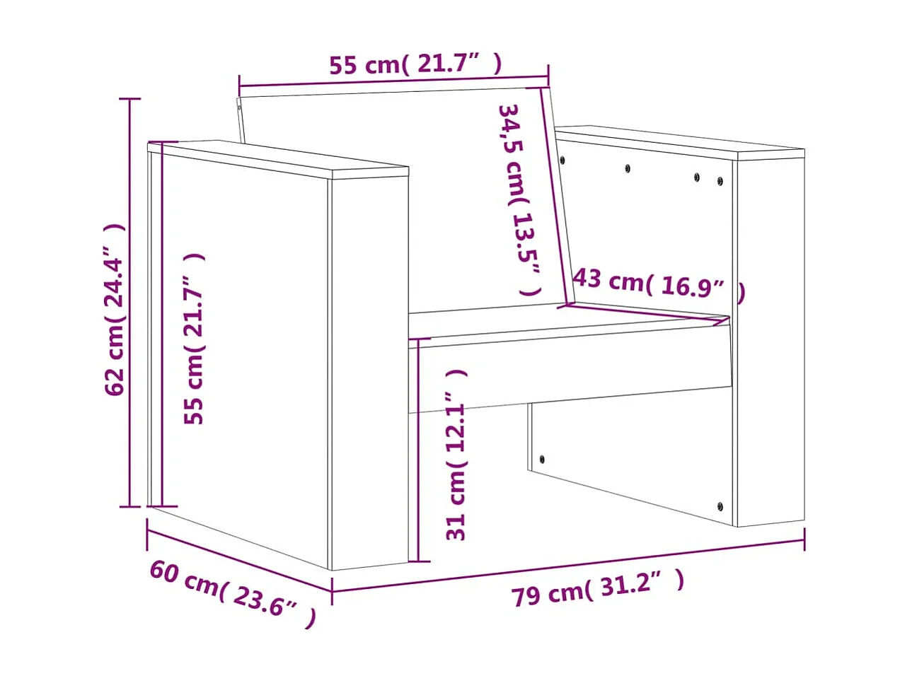 Salon de jardin 2 pcs bois massif douglas