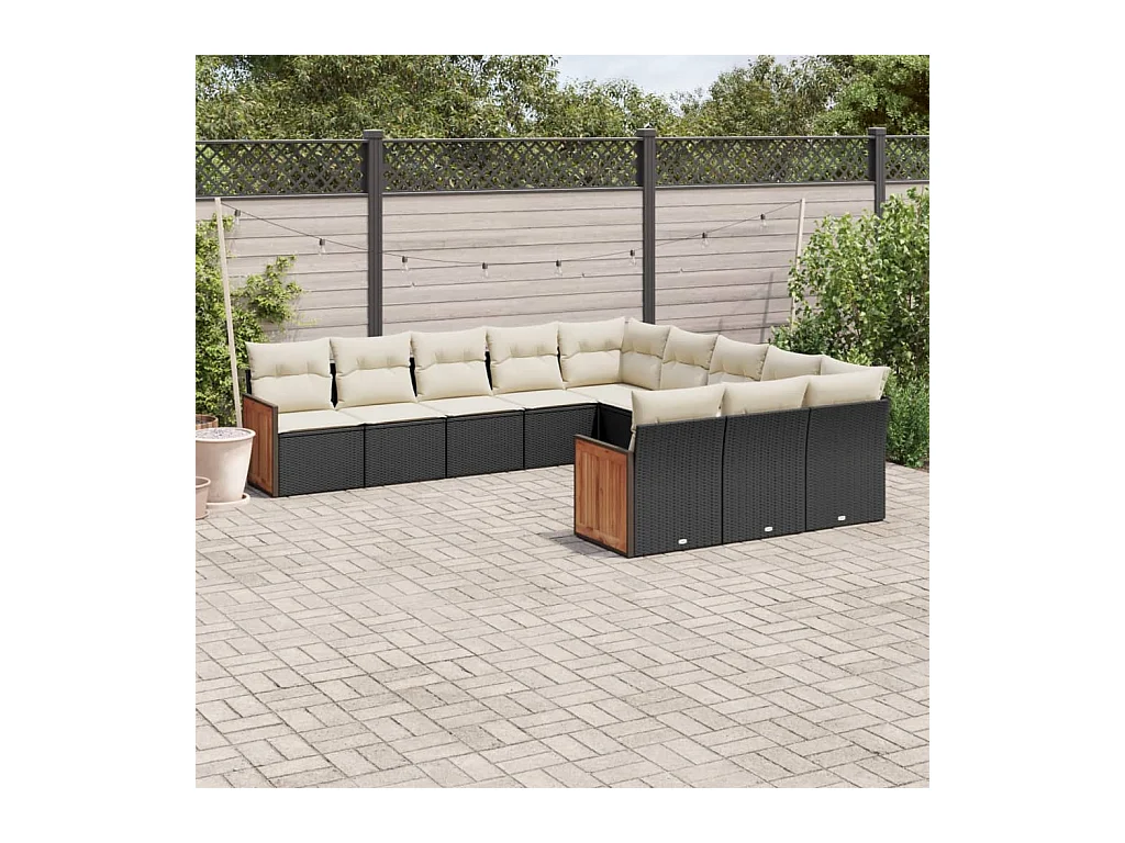 11-delige Loungeset met kussens poly rattan zwart