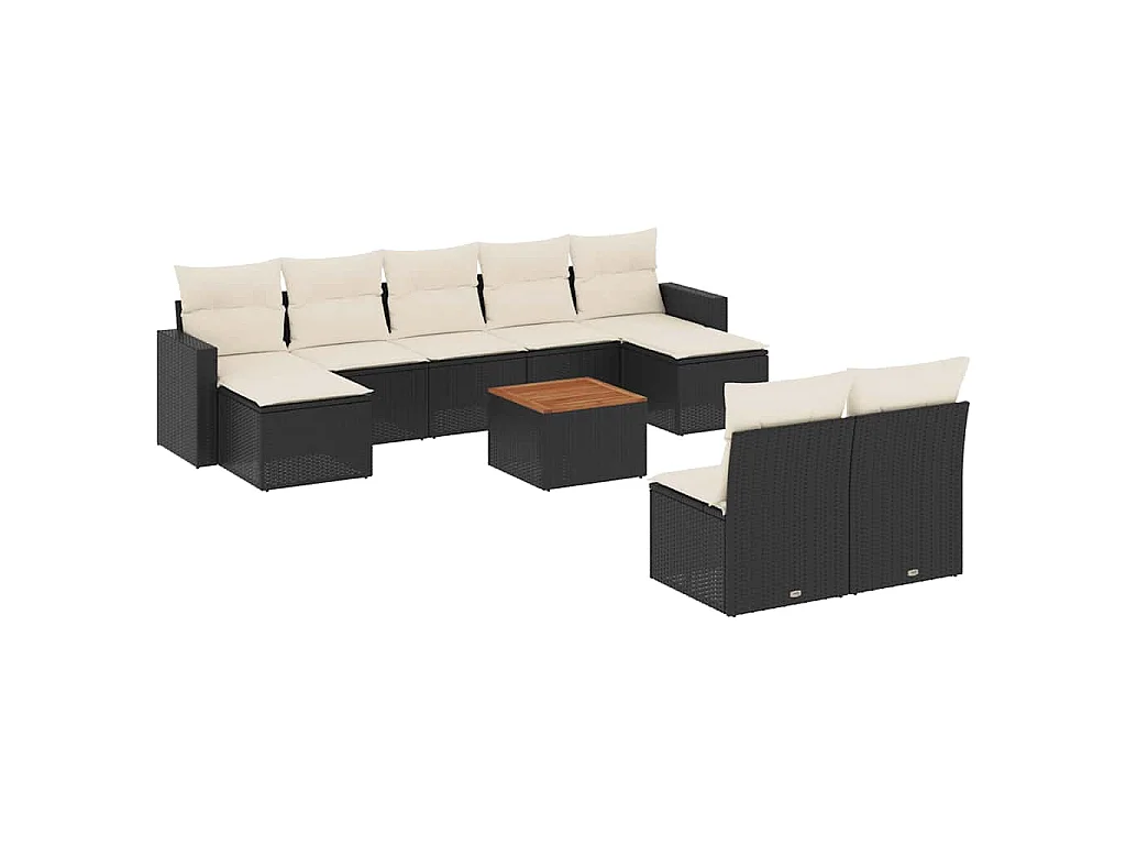 10-tlg. Garten-Sofagarnitur mit Kissen Schwarz Poly Rattan