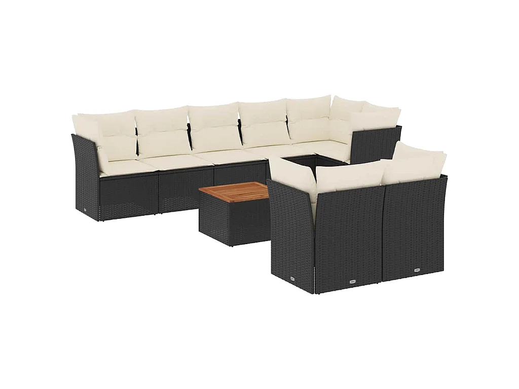 9-tlg. Garten-Sofagarnitur mit Kissen Schwarz Poly Rattan