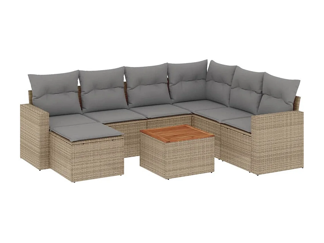 Set Divano da Giardino 8 pz con Cuscini Beige Misto Polyrattan