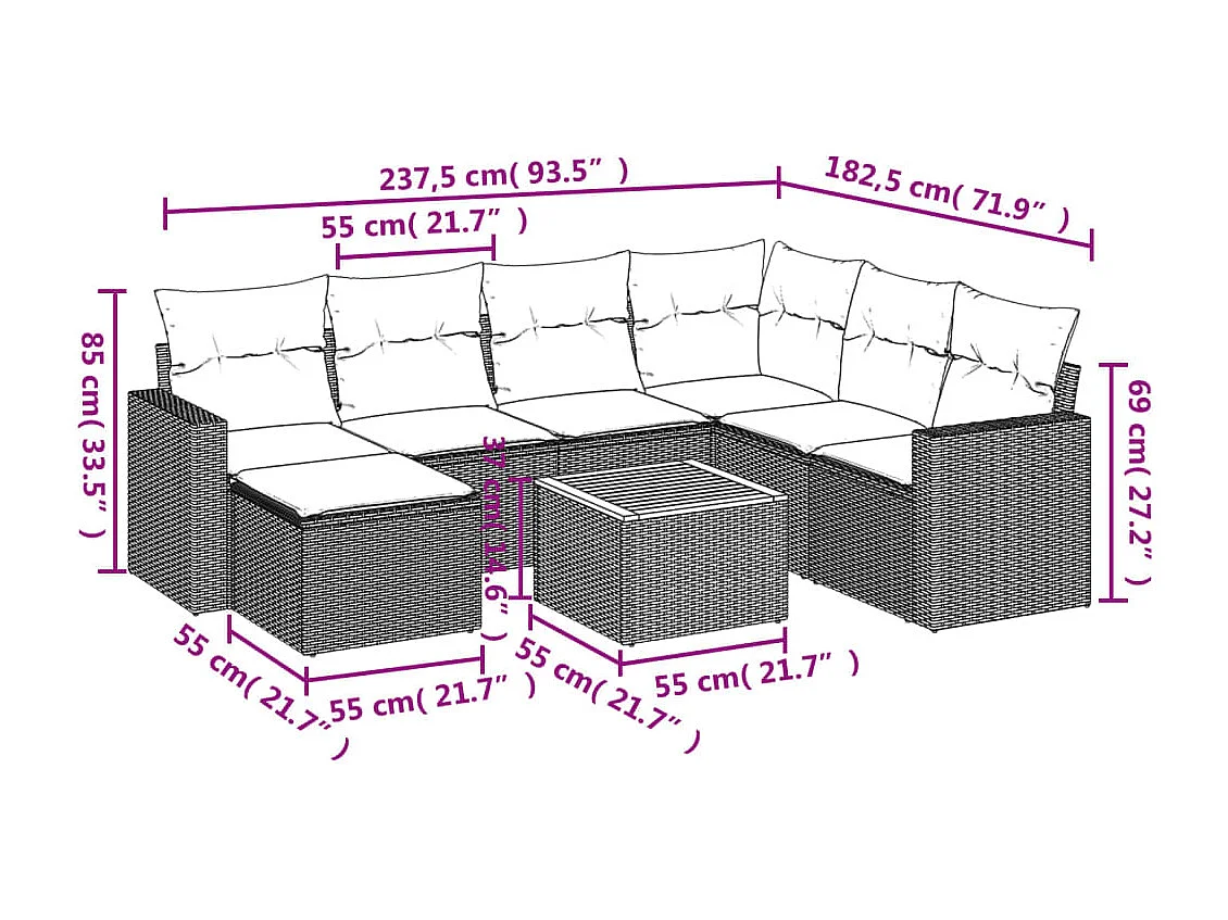 Set Divano da Giardino 8 pz con Cuscini Beige Misto Polyrattan