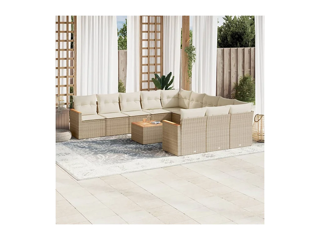 Set de sofás de jardín 12 pzas y cojines ratán sintético marrón