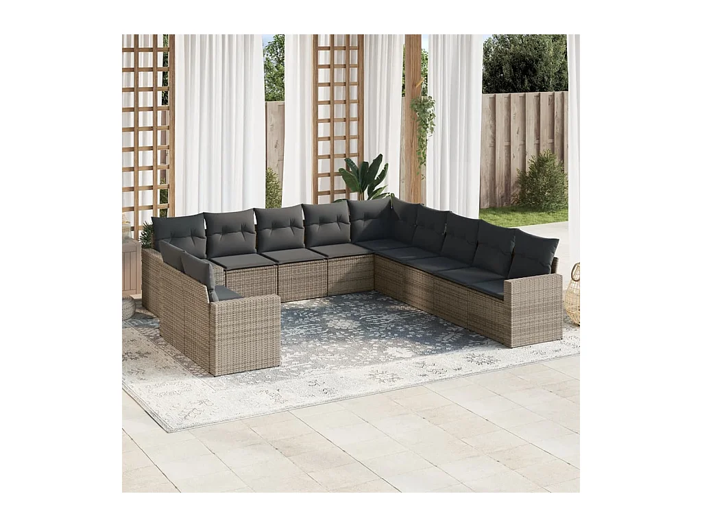 Set Divani da Giardino 11 pz con Cuscini in Polyrattan Grigio