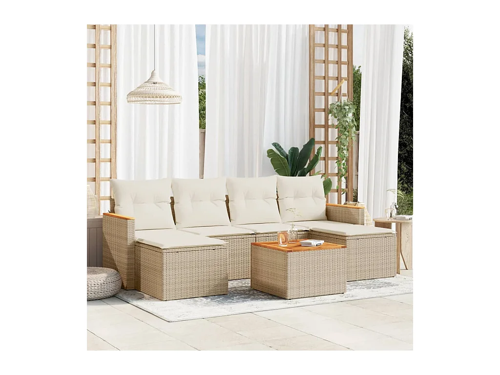 Salon de jardin avec coussins 7 pcs beige résine tressée