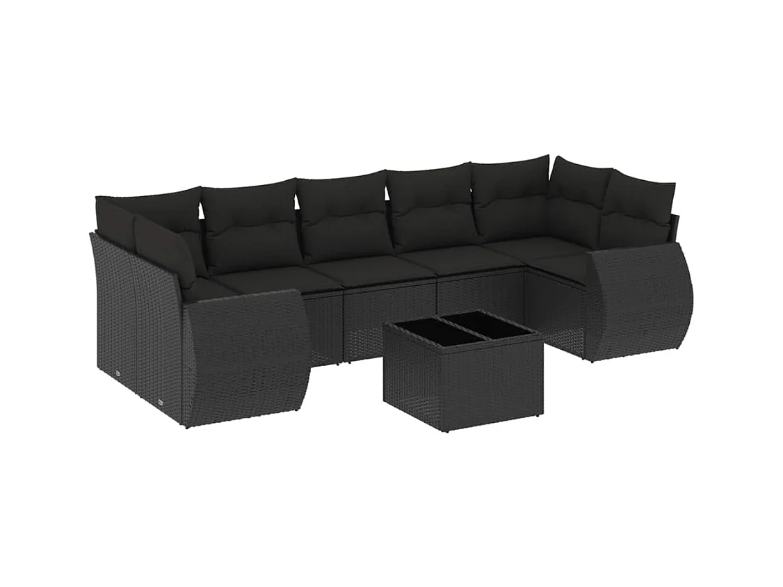 Salon de jardin 8 pcs avec coussins noir résine tressée