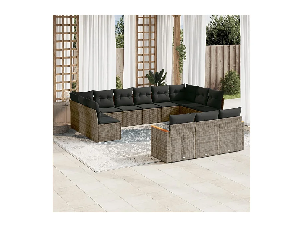 13-tlg. Garten-Sofagarnitur mit Kissen Grau Poly Rattan