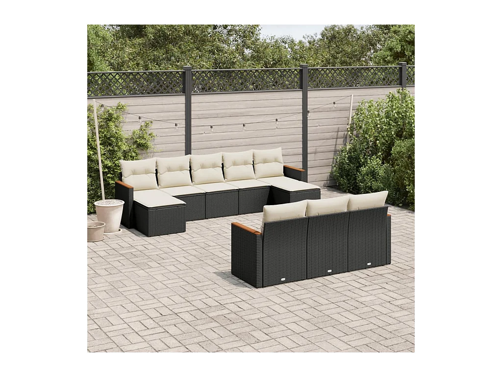 10-tlg. Garten-Sofagarnitur mit Kissen Schwarz Poly Rattan
