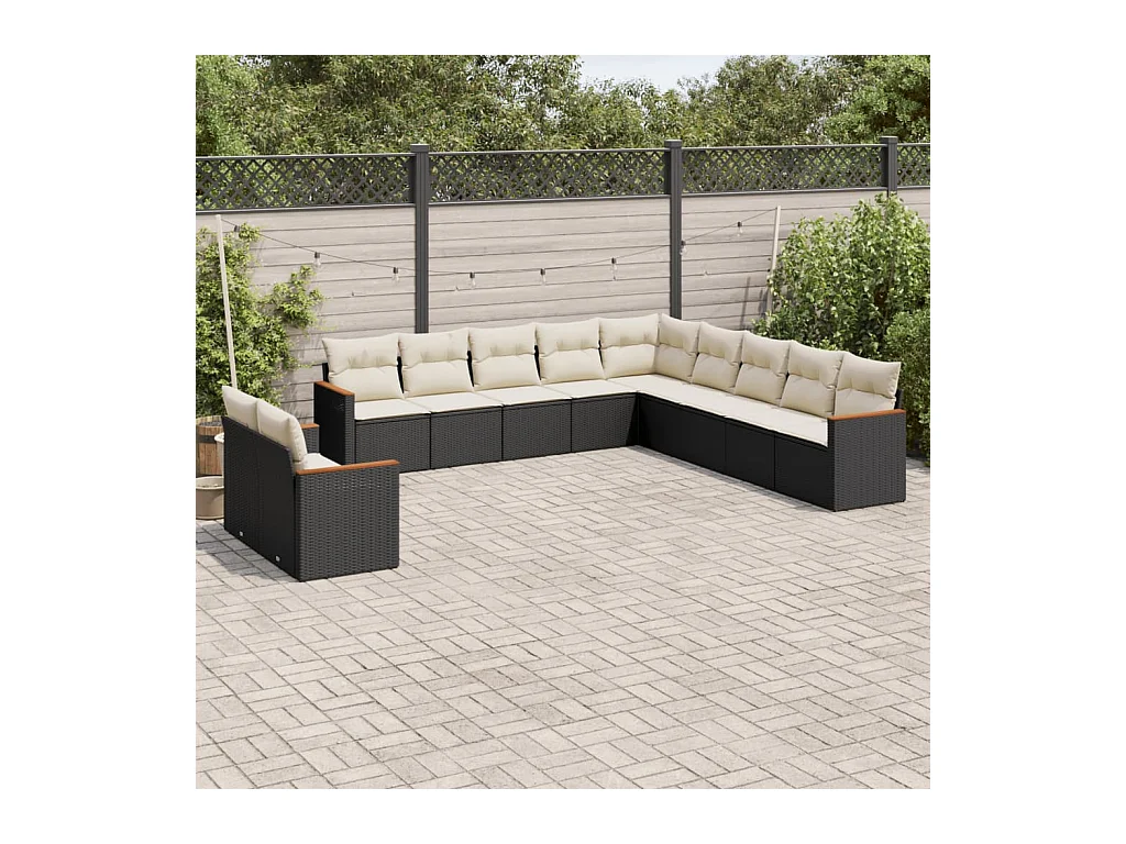 Salon de jardin 11 pcs avec coussins noir résine tressée