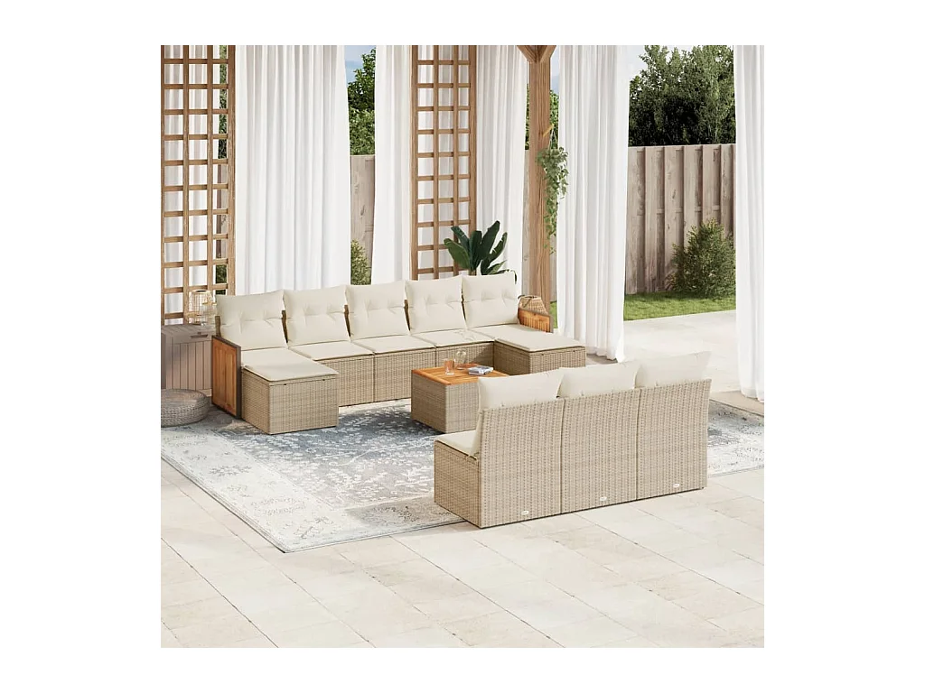 11-delige Tuinset met kussens poly rattan beige