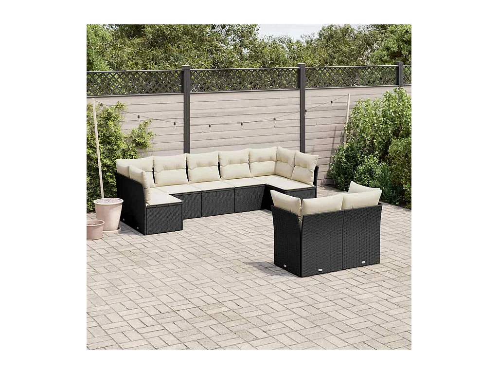 9-tlg. Garten-Sofagarnitur mit Kissen Schwarz Poly Rattan