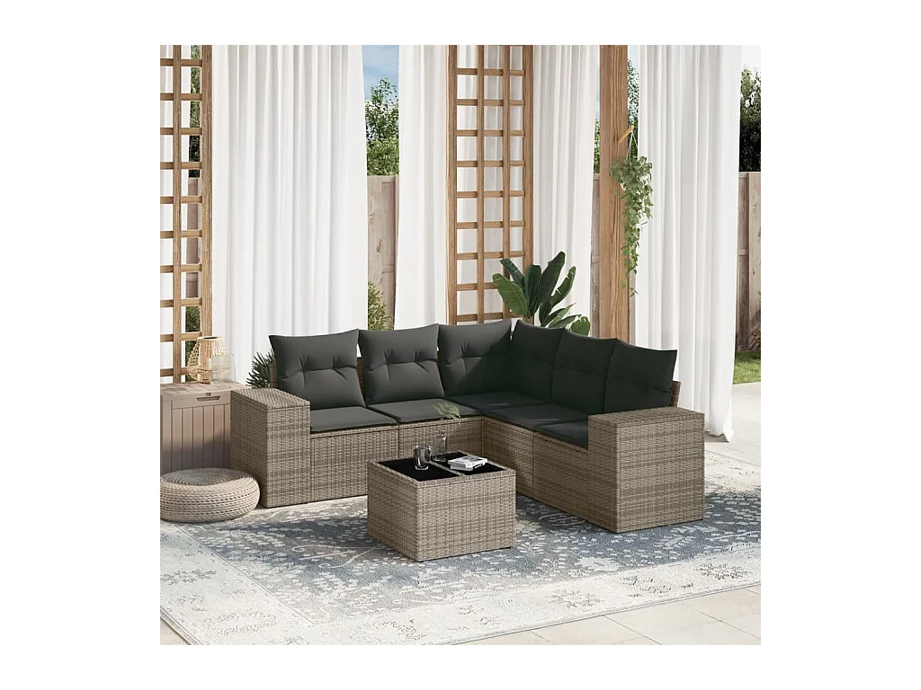 6-delige Loungeset met kussens poly rattan grijs