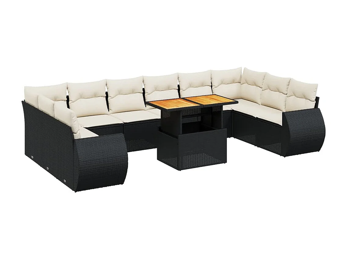 11-delige Loungeset met kussens poly rattan zwart