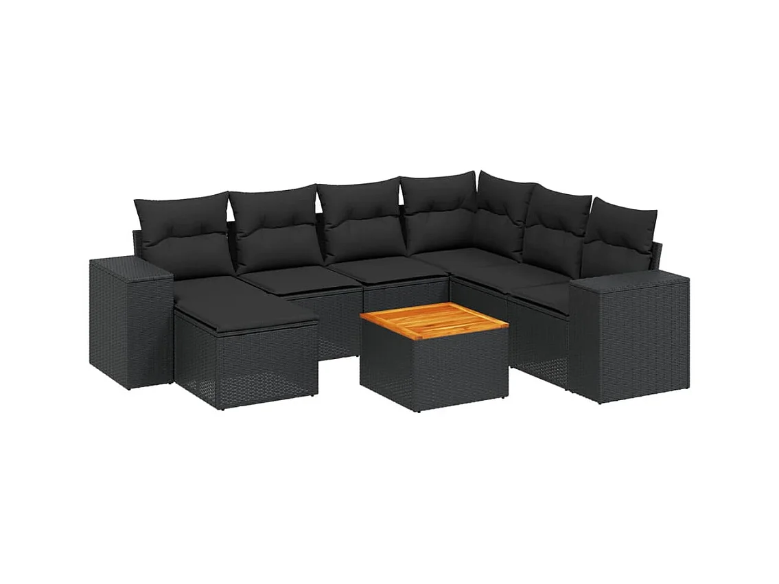 8-tlg. Garten-Sofagarnitur mit Kissen Schwarz Poly Rattan