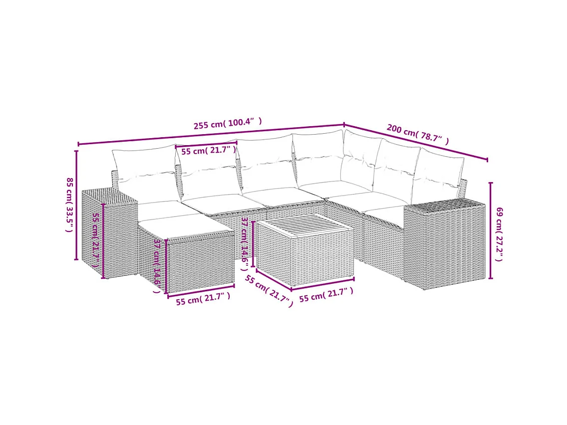 8-tlg. Garten-Sofagarnitur mit Kissen Schwarz Poly Rattan