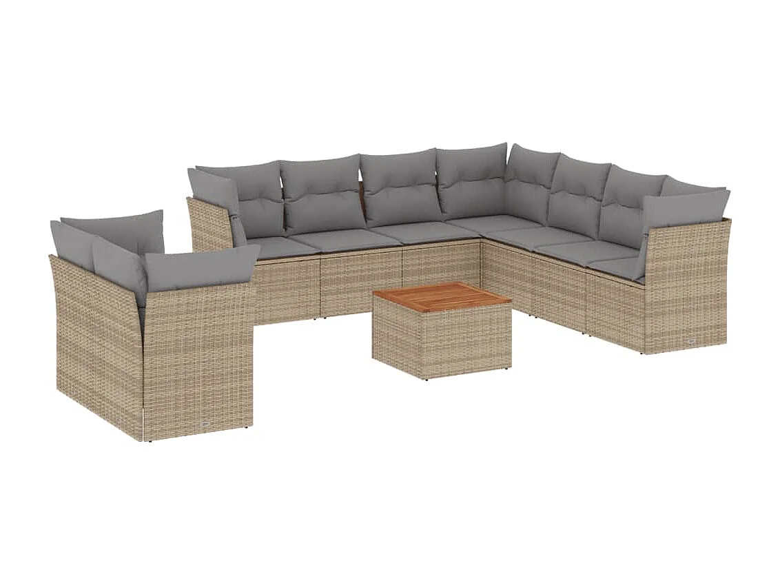 Set Divano da Giardino 11 pz con Cuscini Beige Misto Polyrattan
