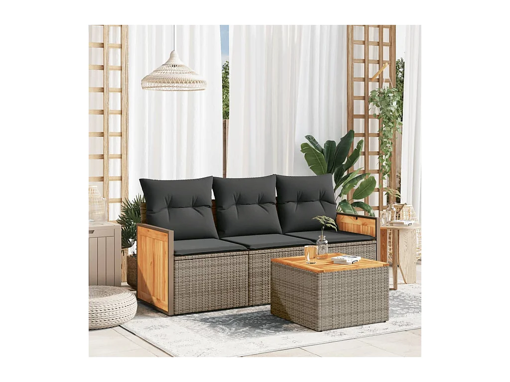 Set Divani da Giardino 4 pz con Cuscini in Polyrattan Grigio