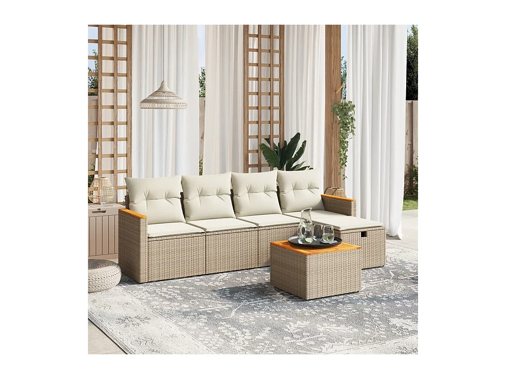 Set Divano da Giardino 6 pz con Cuscini Beige in Polyrattan