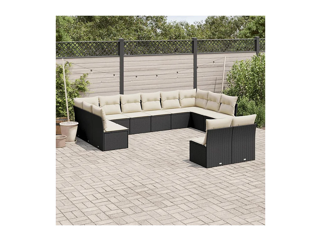 12-delige Loungeset met kussens poly rattan zwart
