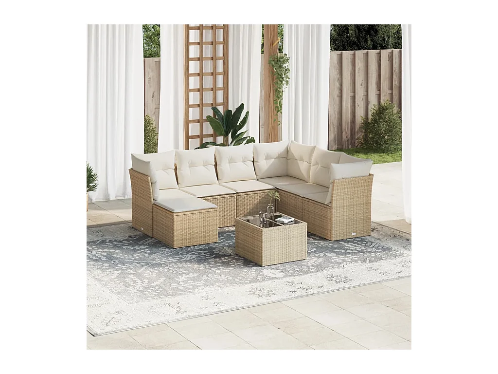 8-delige Loungeset met kussens poly rattan beige