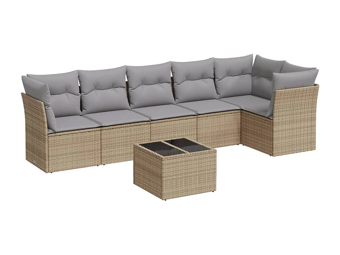 Set Divani da Giardino 7 pz con Cuscini Beige in Polyrattan