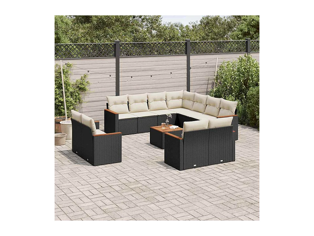 Set de sofás de jardín 12 piezas cojines ratán sintético negro