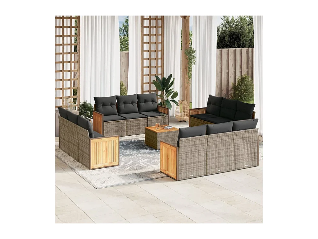 13-delige Loungeset met kussens poly rattan grijs