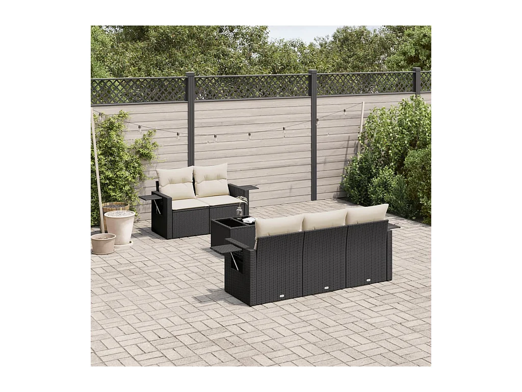 Set Divano da Giardino 6 pz con Cuscini Nero in Polyrattan