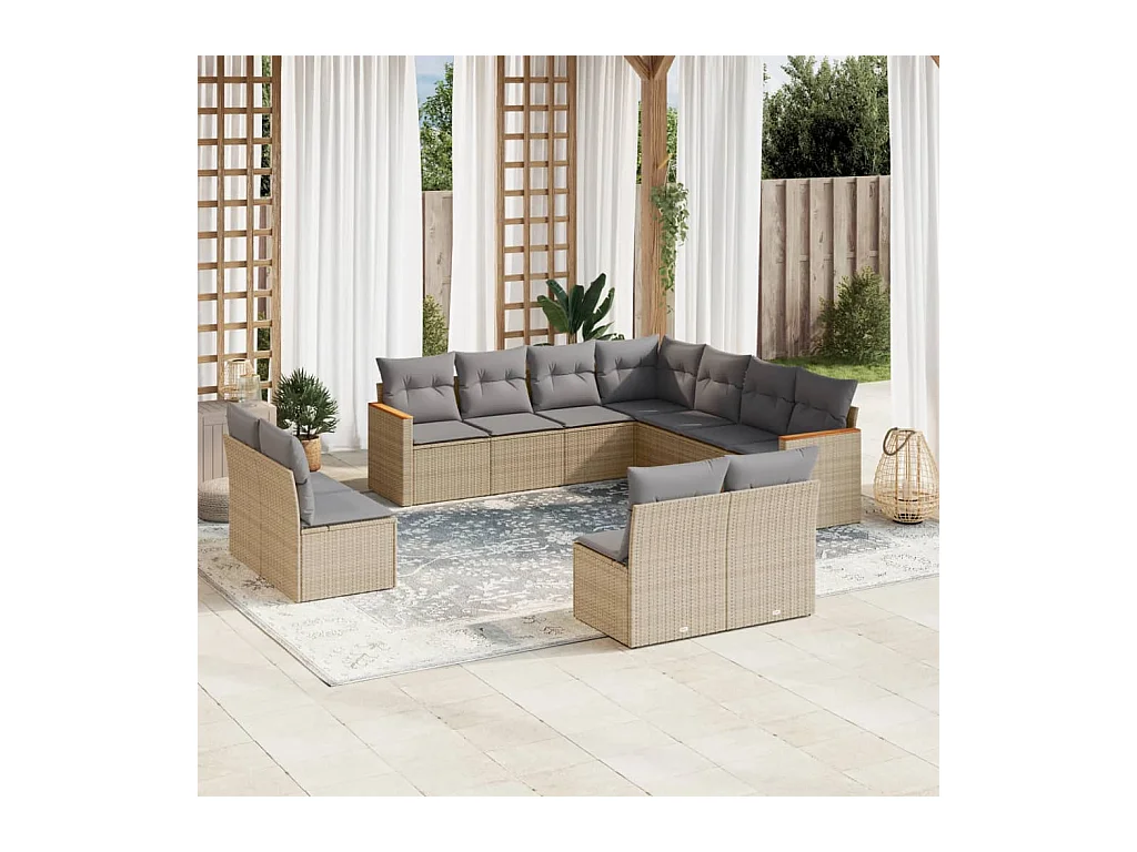 11-delige Tuinset met kussens poly rattan beige