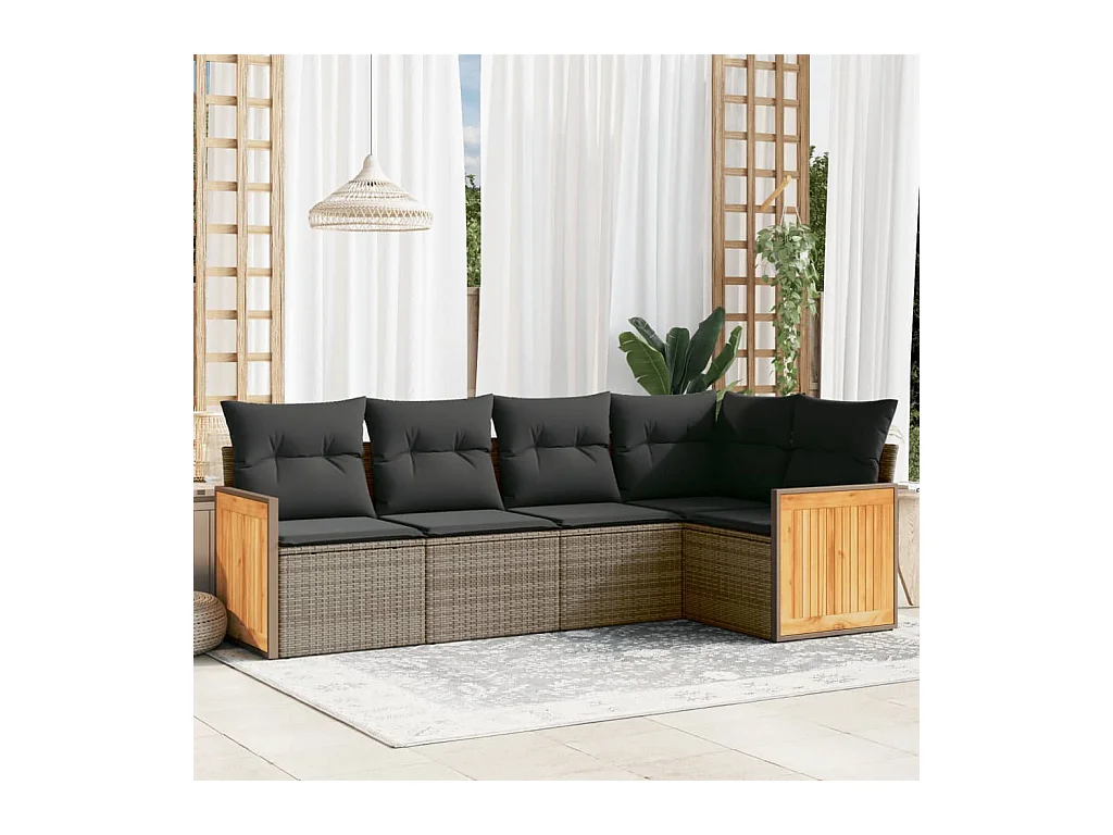 5-tlg. Garten-Sofagarnitur mit Kissen Grau Poly Rattan