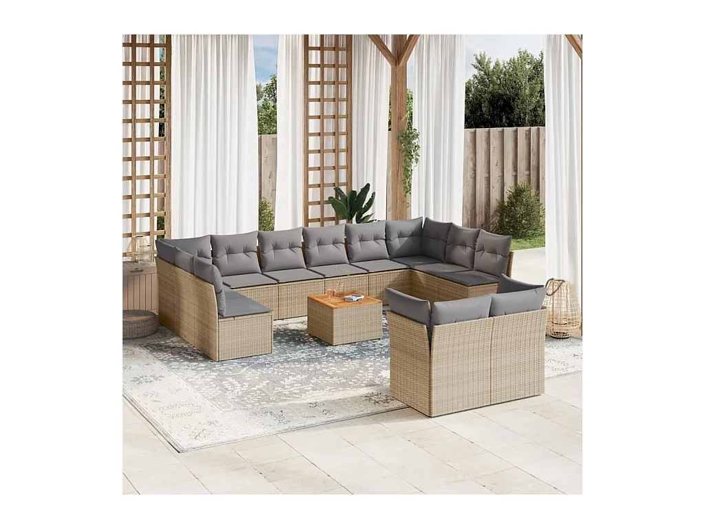 Set Divano da Giardino 13 pz con Cuscini Beige Misto Polyrattan