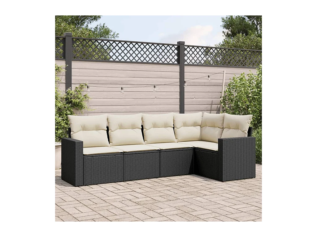 Set Divani da Giardino 5 pz con Cuscini in Polyrattan Nero