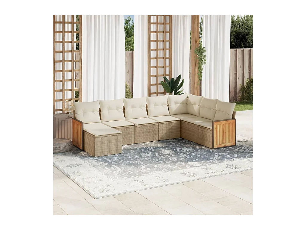 Salon de jardin avec coussins 8 pcs beige résine tressée