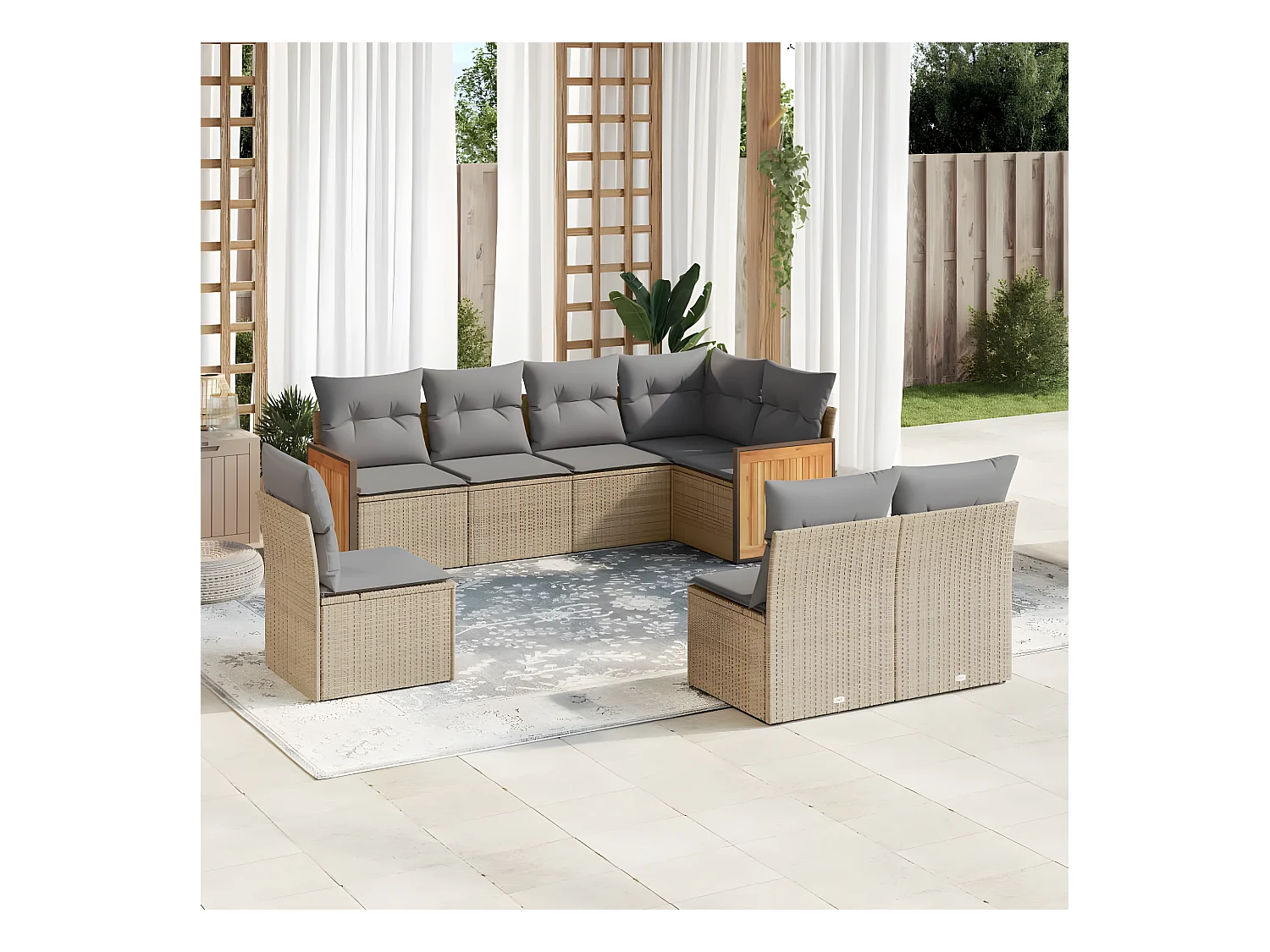 Salon de jardin avec coussins 8 pcs beige résine tressée